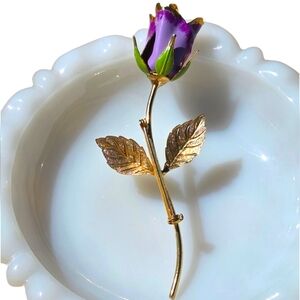 Vintage Purple Enamel Rose Brooch